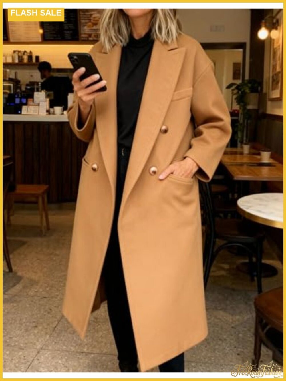 Women's Wool Blend Double Breasted Trench Coat Long Sleeve Notch Lapel